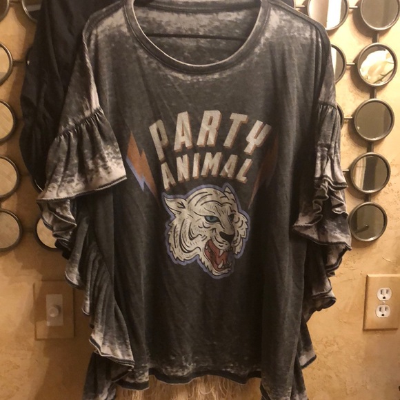 Recycled Karma Tops - Party animal ruffle tee